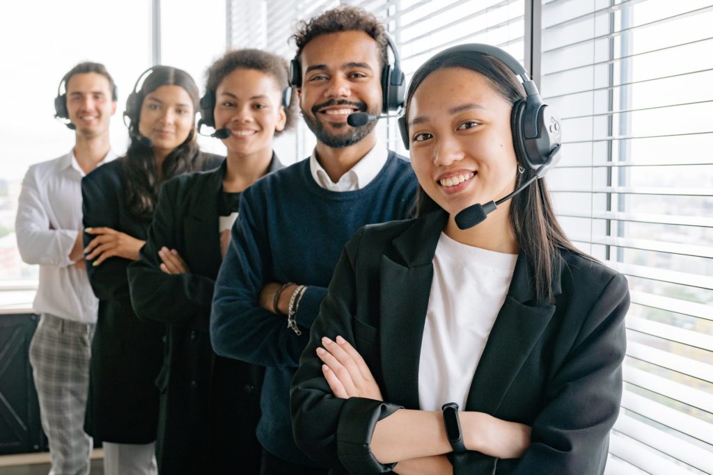 a group of people wearing headphones