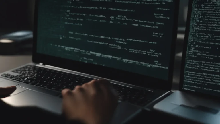 a developer typing on a laptop with a code editor open, displaying laravel project files.