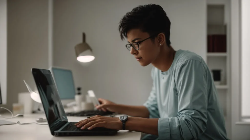 a person sitting at a computer, browsing a health website.